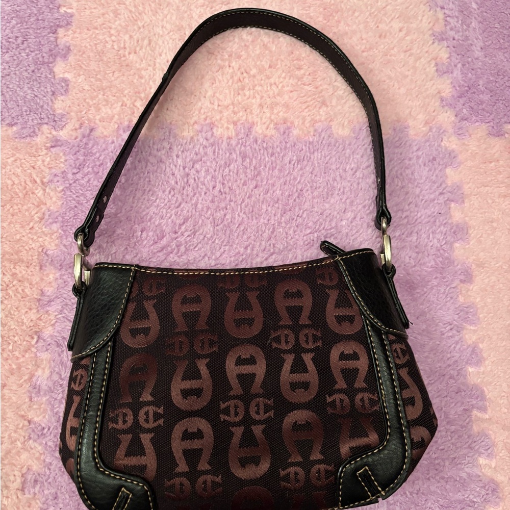 Etienne Aigner Brown and Black Leather Shoulder Bag with Crescent Shape